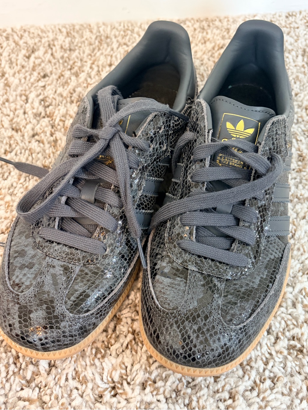 Adidas Gazelle Snake-Print Sneakers In Charcoal And Gum
